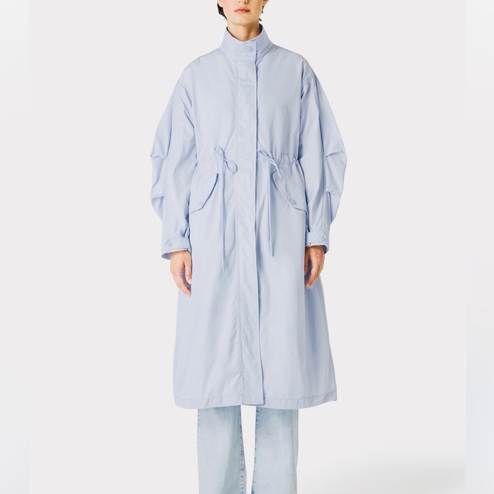 Oof Wear Light Sky Blue Oversized Long Trench Parka Water Resistant Rain Coat